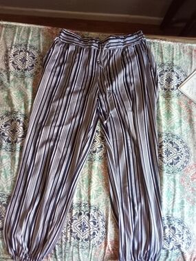 Robert Louis Black and White Striped Jogger Pants